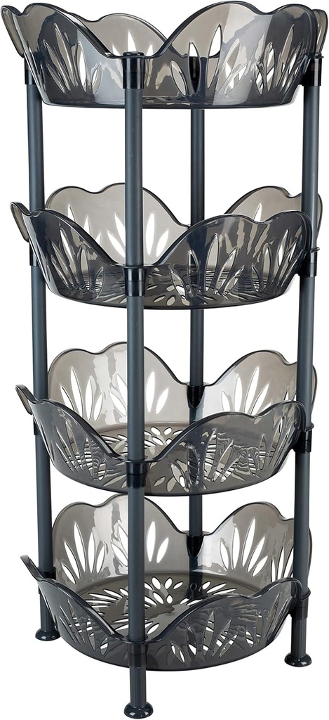 Kitchen Details 4 Tier Large Basket Shelf | Round | Storage & Organizer | Kitchen | Bathroom | Laundry Room | Office | Good for Food and Kitchen Supplies | Smoke Grey