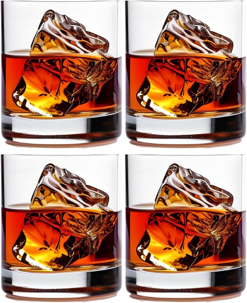 Whiskey Glasses, Set of 4, Made in Europe, 100% Lead-Free Crystal, Smooth Rim, Gift-Boxed, Dishwasher-Safe (Classic Double Old Fashioned)