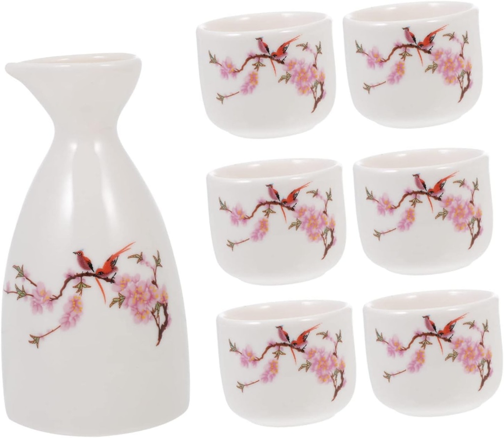 KICHOUSE Ceramic Sake Pot Set Porcelain Sake Cups Japanese Style Pottery Bottle Holders Traditional Tea House