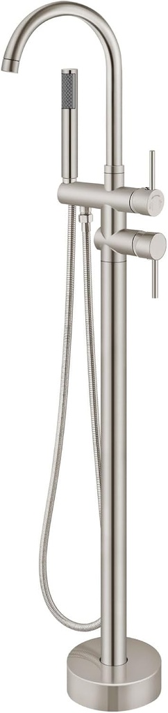gotonovo Floor Mount Bathtub Faucet High Flow Freestanding Tub Filler Standing Shower Faucets with 360° Swivel Gooseneck Spout and Cylinder Handheld Spray, Brushed Nickel
