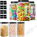 6 Pcs 1 Gallon Clear Plastic Jar with Lid and 25 oz Round Jar Wide Mouth Screw Top Storage Containers, Plastic Canisters for Candy Cookies Food with Spoon Labels and Pen