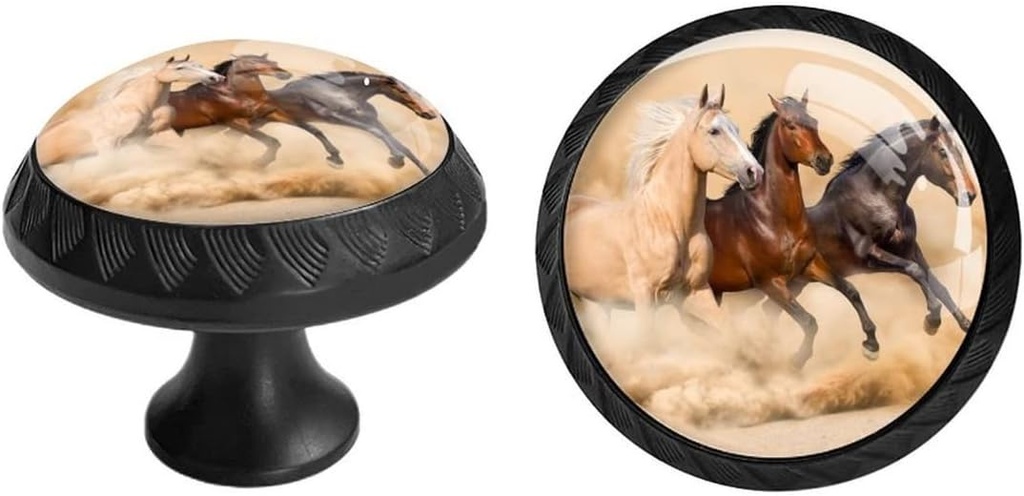 6 Pack Black Drawer Pulls Knobs, Running Horses Crystal Glass Dresser Knobs for Kitchen Bathroom Hardware