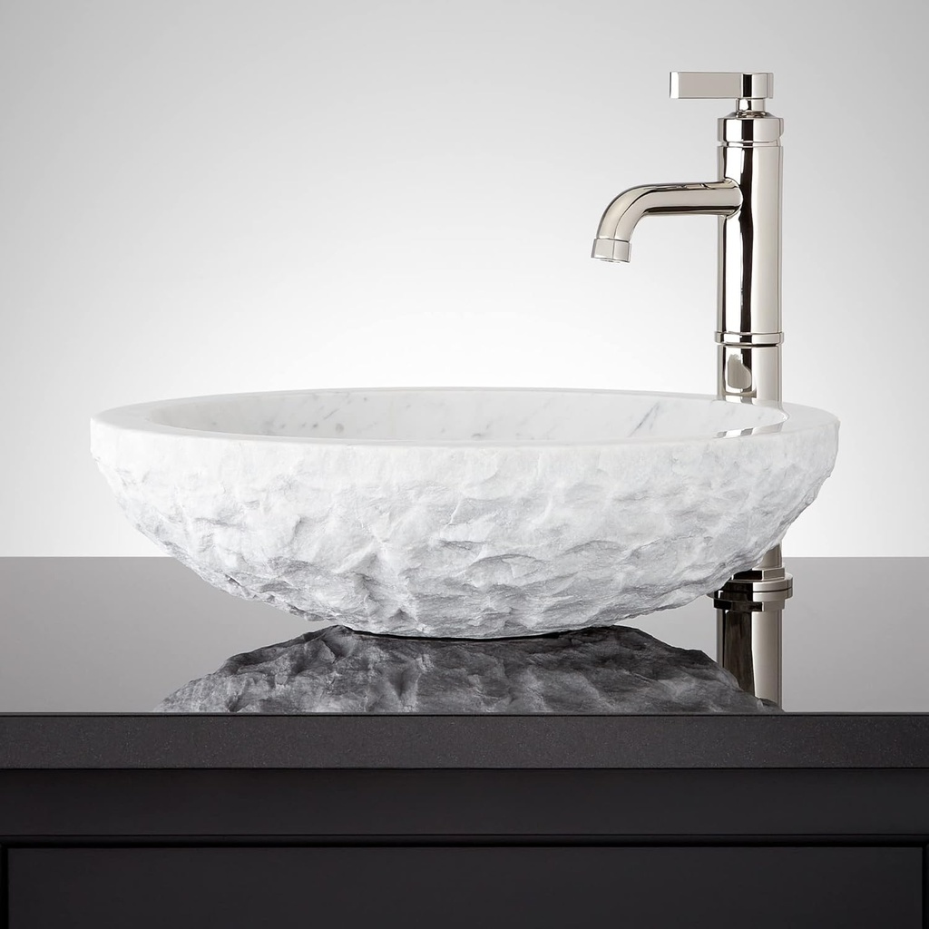 Signature Hardware 484614 Thurber 18-1/4" Oval Marble Vessel Bathroom Sink with Single Faucet Hole