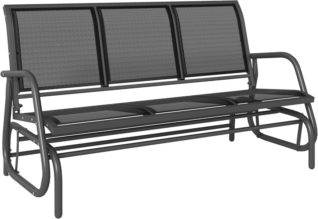 Outsunny 3-Person Patio Glider Bench, Outdoor Porch Glider Swing with 3 Seats, Breathable Mesh Fabric, Metal Frame, Black