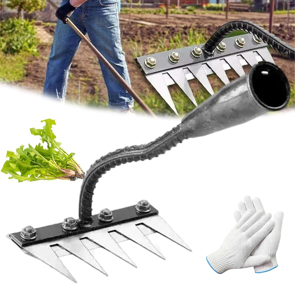Iron Rake for Gardening and Weeding, Iron Rake 2.0, Ironrake The Heavy-Duty Iron Weeding Rakes, 5/6/7/8 Teeth Heavy-Duty Ironrake, Multifunctional Gardening Hand Weeder Tools (5 Teeth)