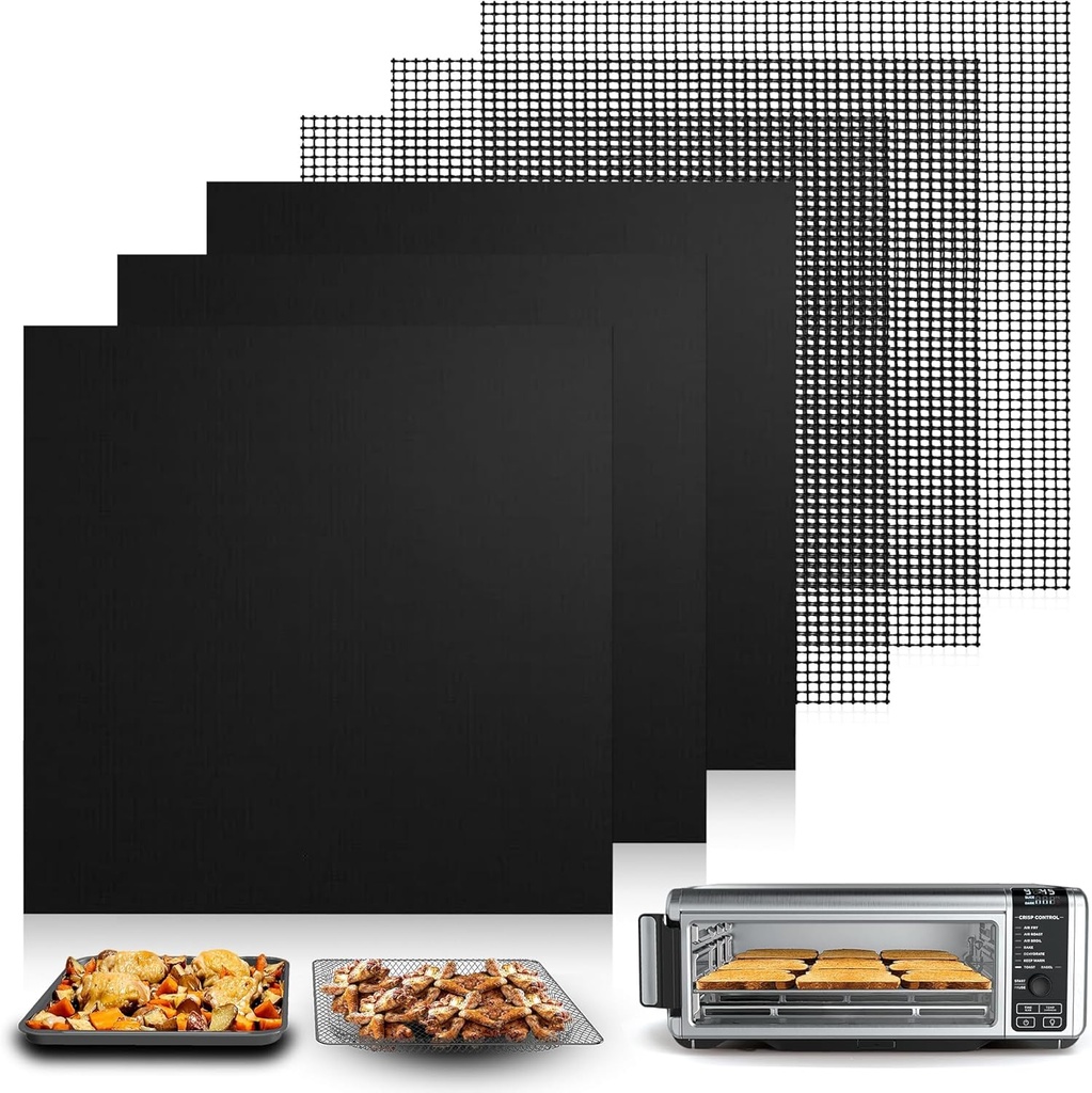 6Pcs Reusable Air Fryer Liners for Ninja, 12 × 12in Non-Stick Liners for Bottom of Toaster Oven, 3 × Liners + 3 × Mesh Sheets, Pre-Cut Square Baking/Microwave/Grill Mat for SP101/SP201/SP301/SP351
