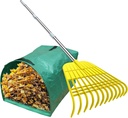 Gardzen 12 Tines Gardening Leaf Rake, Lightweight Steel Handle, Detachable, Ideal Camp Rake, Comes with Dustpan-Type Garden Bag - Yellow