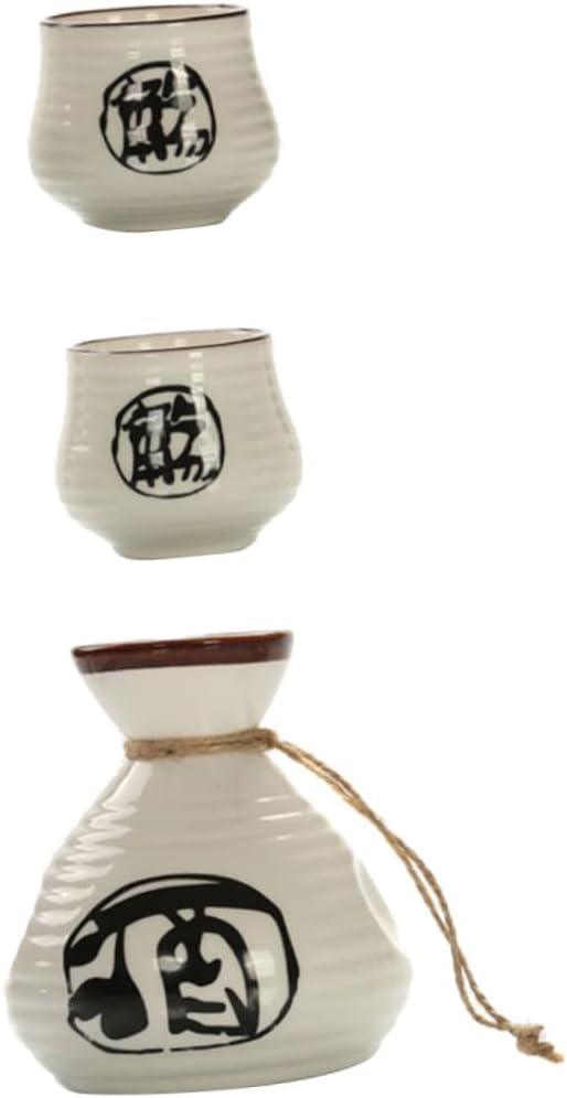 DECHOUS Ceramic Sake Set Kanji Calligraphy Japanese Wine Cup Elegant Serving Kit