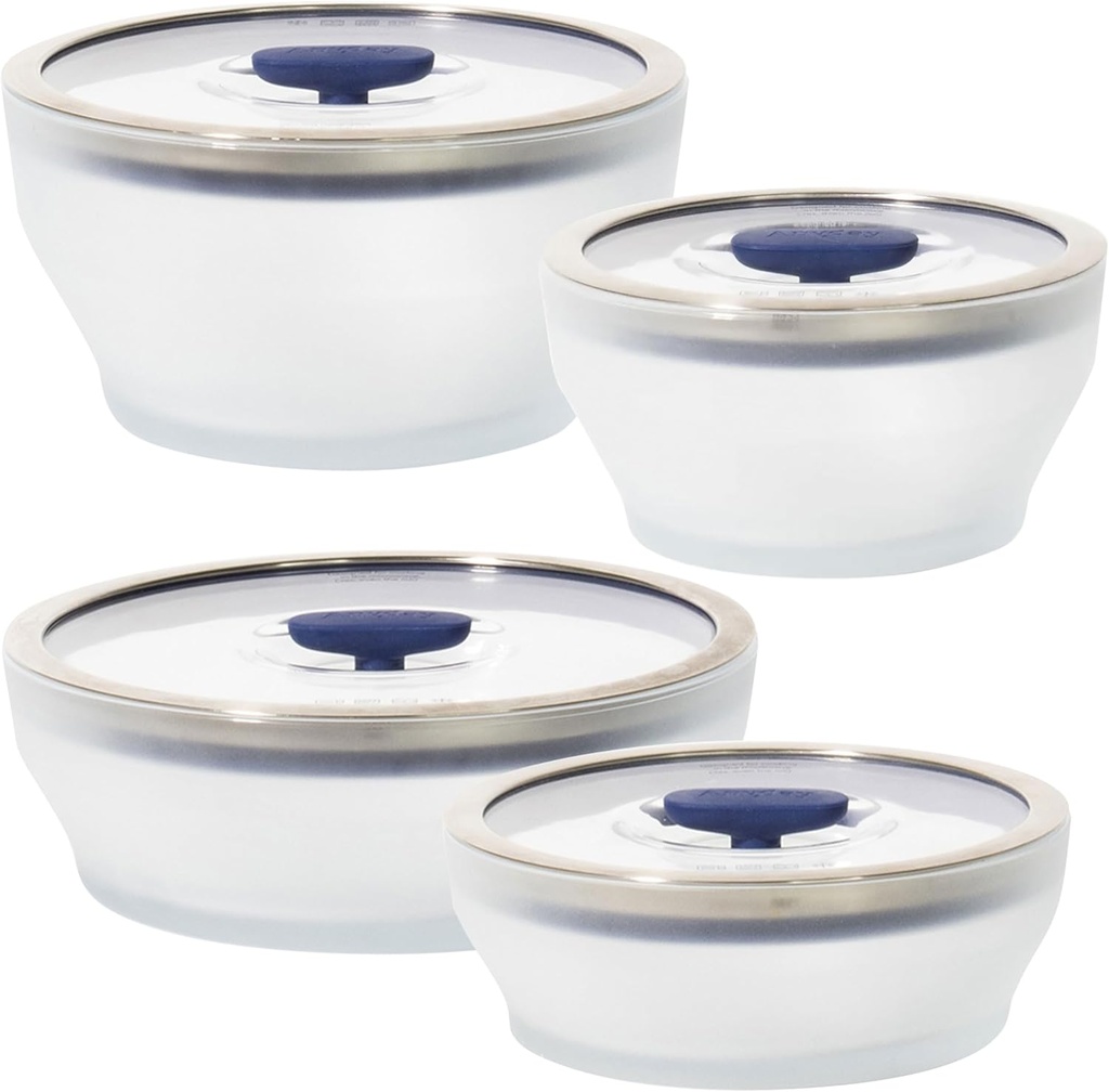 Anyday 8-Pc Microwave Cookware & Glass Food Storage Set with Glass Lids | Plastic-Free Containers | Stackable Airtight Steamer with Vented Lid for Microwave-Safe Reheating & Steaming Vegetables, Rice