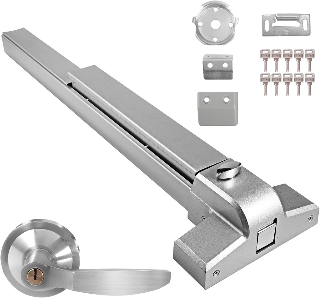 A BST Push Bar Door Lock Panic Exit Device with Exterior Lever,Stainless Steel Panic Bar for Commercial Emergency Push Door Hardware for 28”-36” Metal Wood Exit Door
