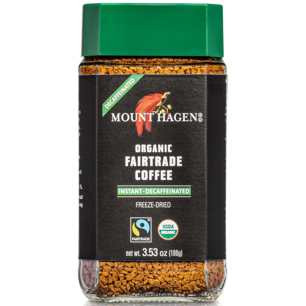 Mount Hagen 3.53oz Organic Freeze Dried Instant Decaf Coffee | Eco-friendly, Fair-Trade Decaffeinated Coffee, Made From Organic Medium Roast Arabica Beans [3.53oz Jar]