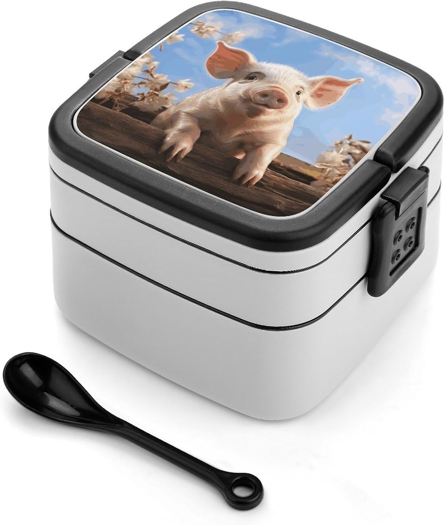 Smiling Bento Box Adult Lunch Box All-in-One Lunch Containers with Removable Compartments Double Layer Bento Lunch Box with Spoon And Handle Stackable Lunchbox