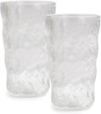 TOSSOW Drinking Glasses Set of 2,Mixed Drink Glassware Sets Glacier Pattern Colorful Glass Water Cups for Wine, Beer, Juice, milk, coffee,Mojito and Cocktail(12 oz) （transparent)