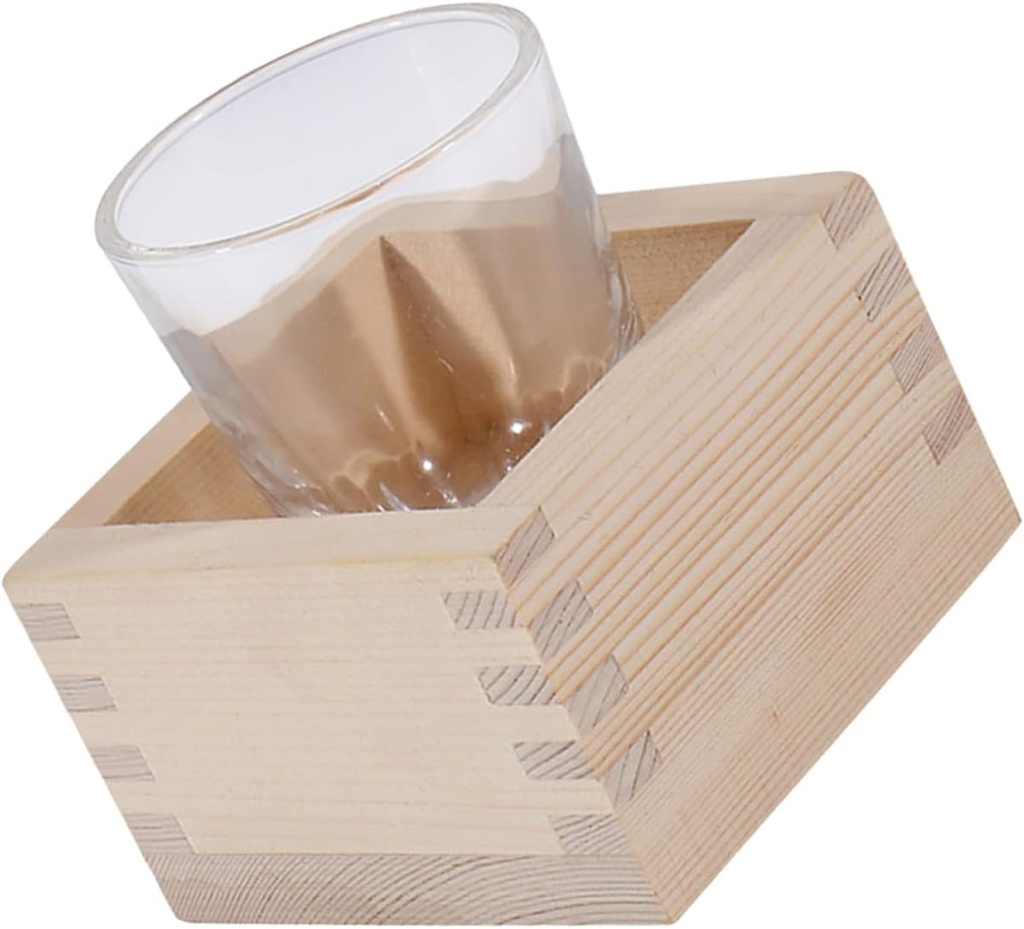 Japanese Wooden Sake Cups Set with Wooden Box 2-Piece Rice Wine Drinkware Traditional Japanese Style Drinking Mug for Sake and Tea