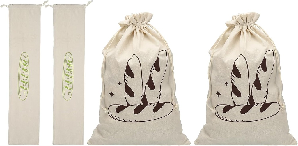 uxcell 4 Pack Reusable Bread Bags, Drawstring Linen Bread Storage for Homemade Sourdough Beeswax Food Drawstring Closure, Coffee Bread/Green Print