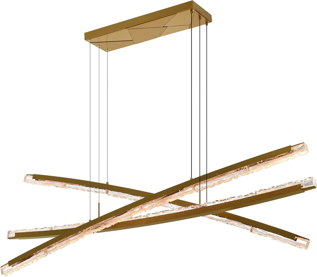 CWI Lighting Saber Integrated LED 70" Brass Modern Chandelier with Handmade Textured Glass for Dining Room Foyer Bedroom Living Room