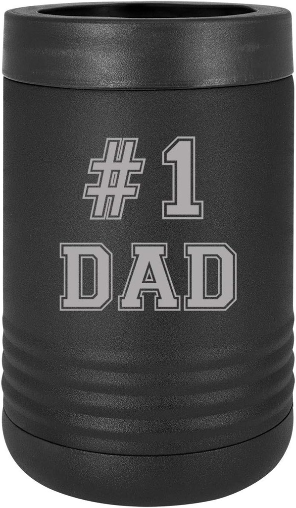 #1 Dad Stainless Steel Engraved Insulated Beer Beverage Holder Can Cooler, Black
