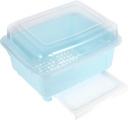 Kitchen Tableware Storage Box with Draining Rack for Chopsticks Bowls and Utensils Compact Blue Organizer with Water Tray Space Saving Kitchen Dish and Cutlery Holder for Small