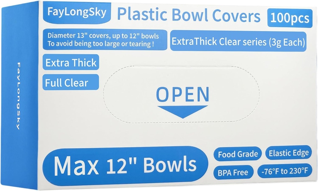 100pcs Plastic Bowl Covers for Bread Proofing, Shower Caps for Sourdough Bread Baking Supplies, BPA Free, Food Grade (Diameter 13" Thick & Clear)