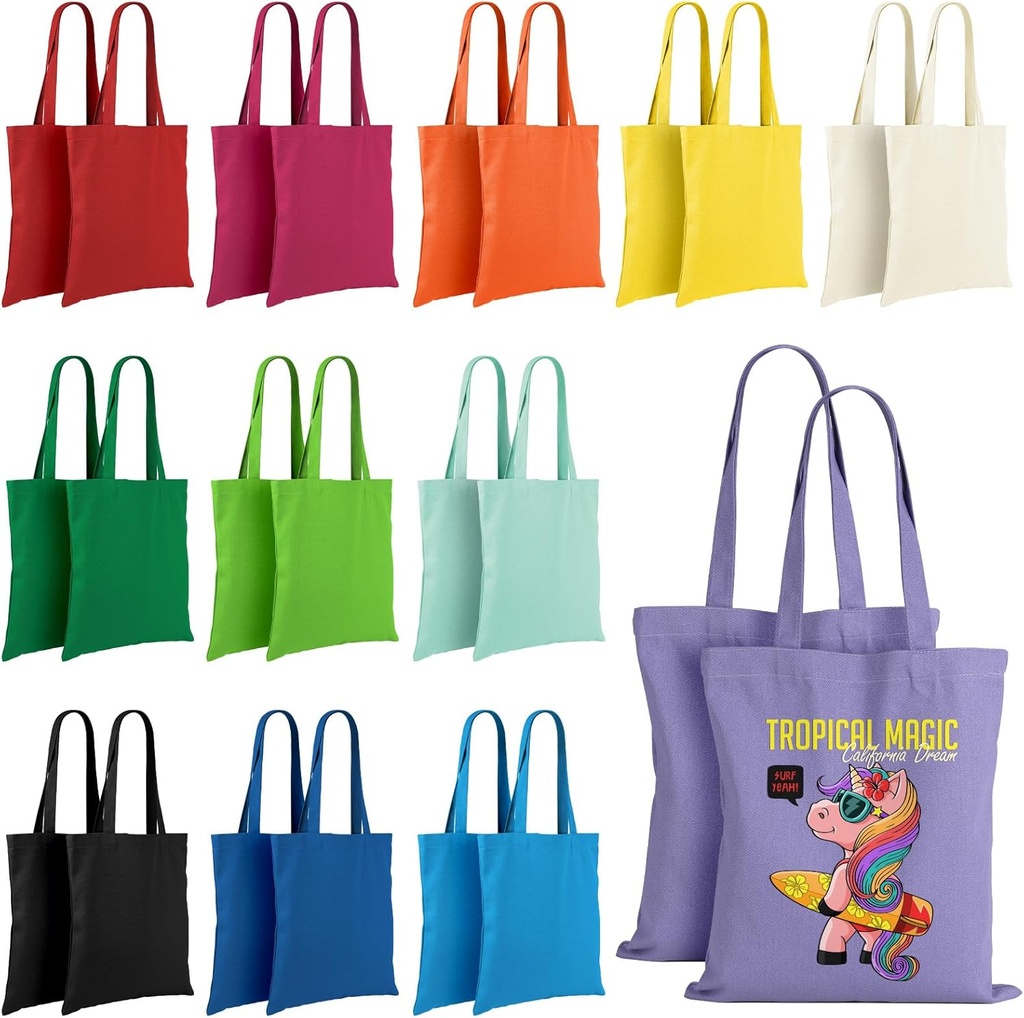 Lzerking Canvas Tote Bag Bulk 24 Pack Colored Canvas Bag for Gift, 13x15 Inches 12oz Heavy Duty Medium Reusable Blank Cloth Bags for Painting, Heat Transfer Vinyl
