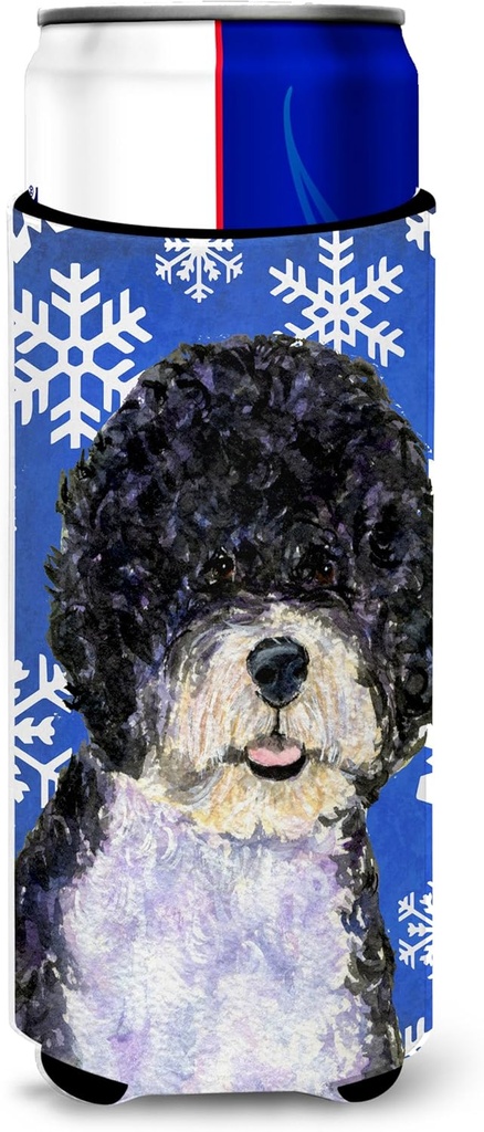 Portuguese Water Dog Winter Snowflakes Holiday Ultra Beverage Insulators for slim cans