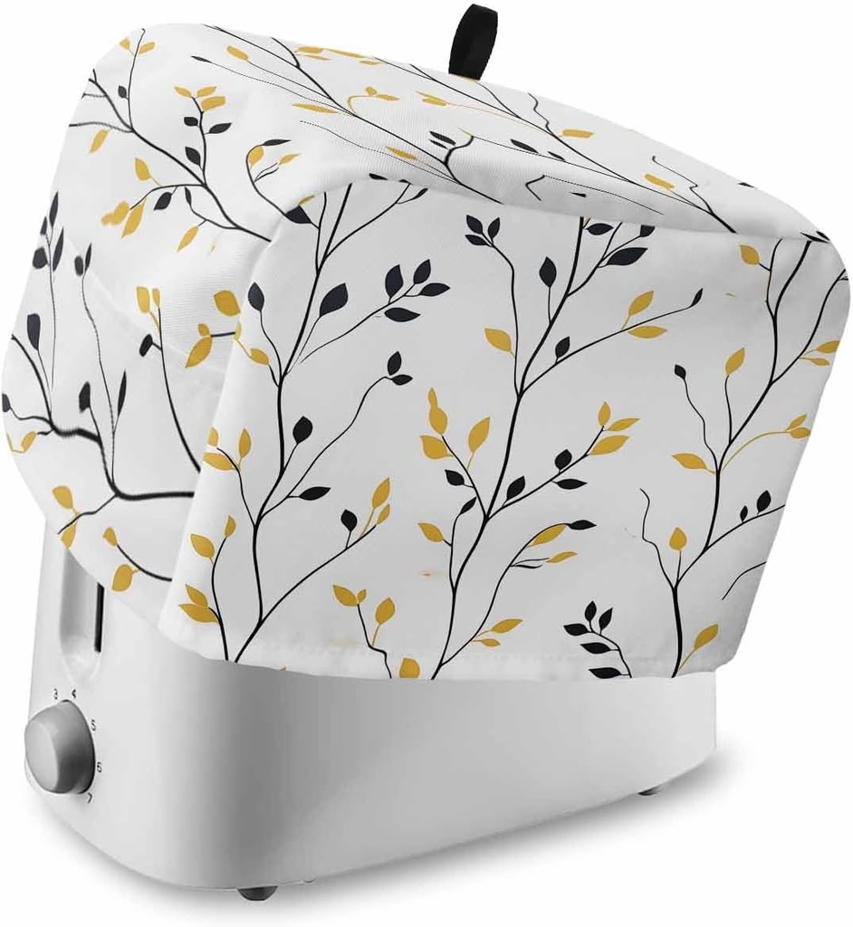 Yellow Black Branches Toaster Cover 4 Slice, Kitchen Appliance Covers with Pocket & Loop, Farmhouse Botanical Leaves Polyester Bread Machine Covers Dust & Fingerprint Protection