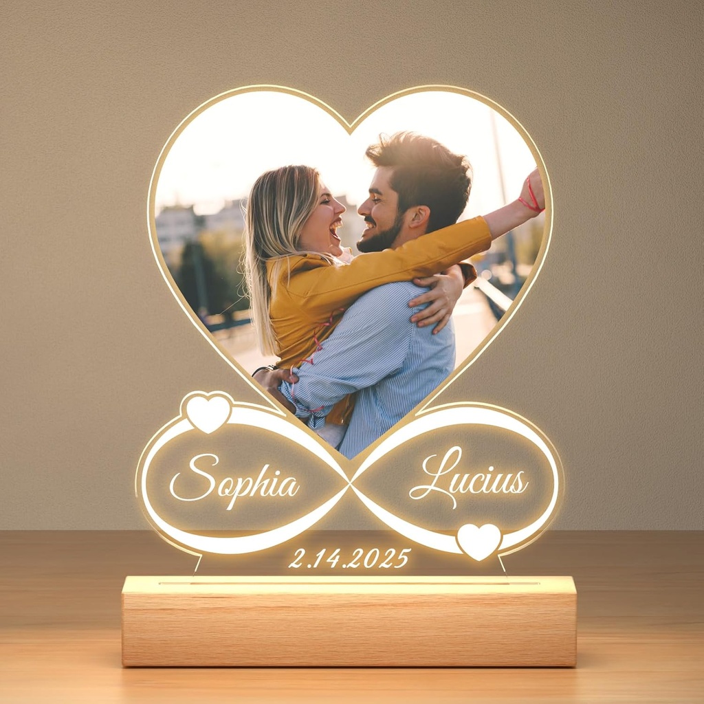 Custom Picture Frames with Photo, Personalized Photo Frame with Night Light, Customized Picture Frame, Christmas Anniversary Birthday Gifts for Women Men Her Him Girlfriend Boyfriend Couple