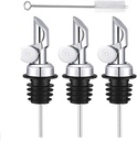 3 Pcs Olive Oil Dispenser, Weighted Stainless Steel Alcohol Pourer Spouts, Auto Flip Feature Liquor Pour Spouts for Olive Oil, Liquid Vinegar (Silver)