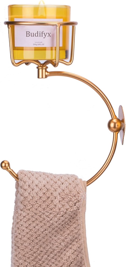 Antique Gold Hand Towel Holder with Wall-Mounted Candle Basket, Decorative Bathroom Towel Hook & Vintage Wall Organizer for Kitchen, Entryway Decor