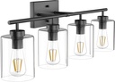 Aipsun 4 Lights Black Bathroom Vanity Light Over Mirror with Clear Glass Shades Industrial Bathroom Light Fixtures (Exclude Bulb)