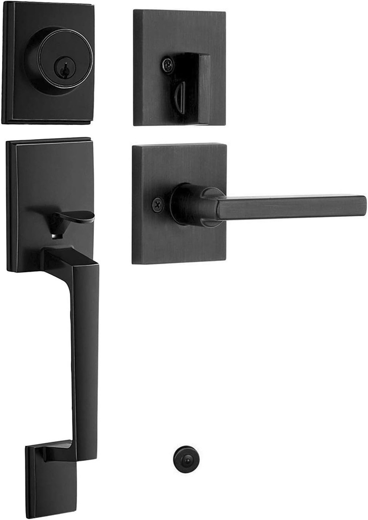 TOGU HS14D-L08-BC Heavy Duty Single Cylinder Handle Set with Lever Door Handle,Solid Entry Door Lock Set Lever Set for Home Exterior Doors, Easy Installation, Matte Black