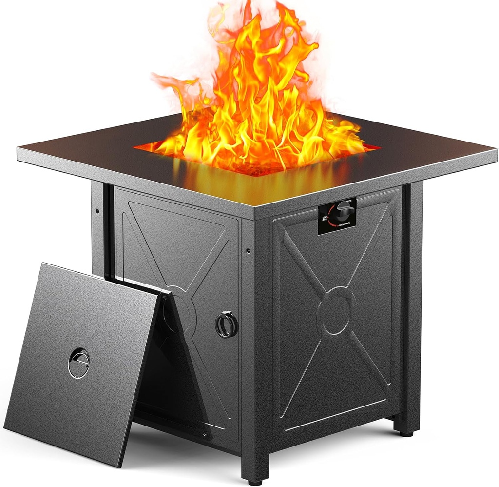 ZAFRO 28" Fire Pit Table, 40000 BTU Propane Fire Pit Table with Lid and Lava Rock, CSA Certified Fire Table with for Outdoor, Backyard, Patio, Garden, Black