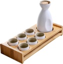 Traditional Japanese Sake Set, 8-Piece Ceramic Pot & 6 Cups with Storage Rack(Black)