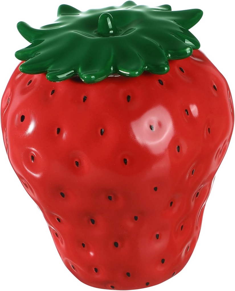 Ceramic Strawberry Shaped Food Storage Jar Retro Tea Canister for Dry Food Nuts Candy Small Kitchen Container with Smooth Gloss Surface
