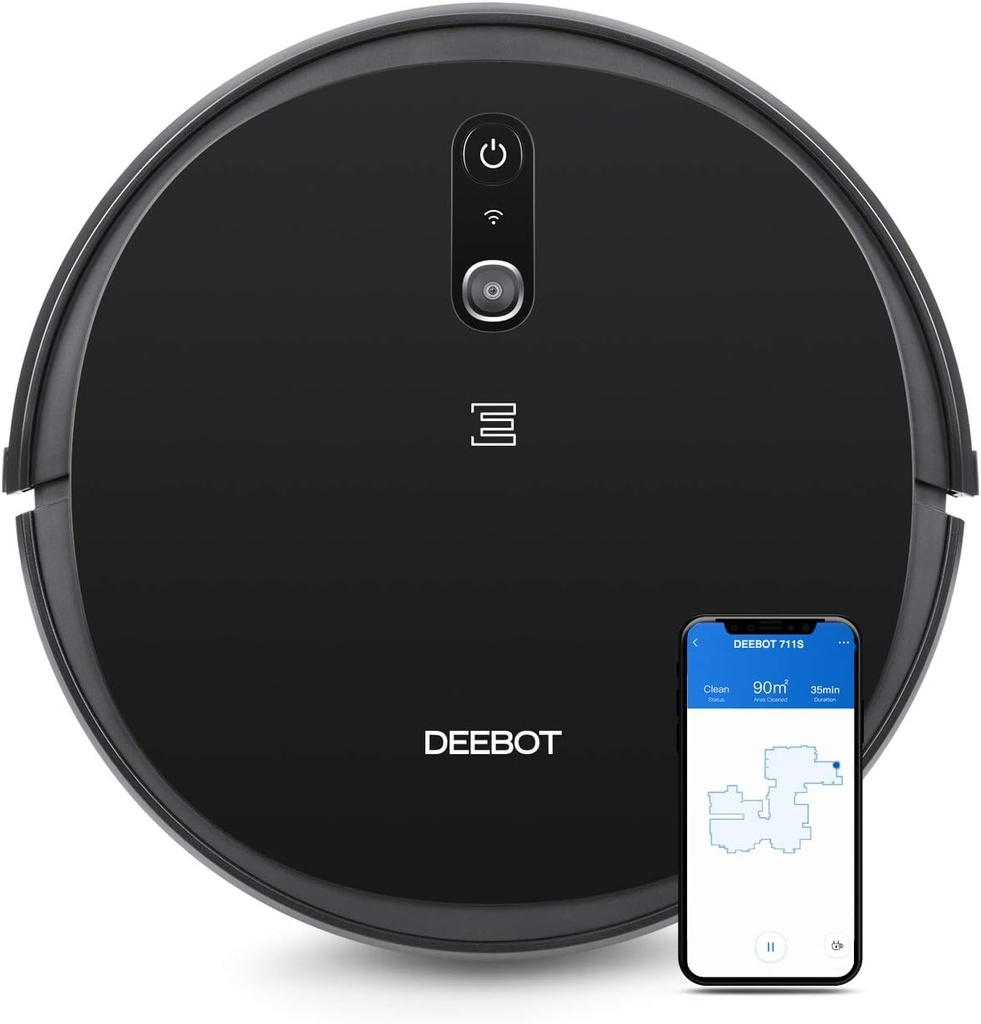 ECOVACS DEEBOT 711S Robot Vacuum Cleaner with Smart Navi 2.0 Visual Mapping, Max Power Suction, Up to 130 Min Runtime, Hard Floors & Carpets, Pet Hair, App Controls, Self-Charging, Quiet, Black