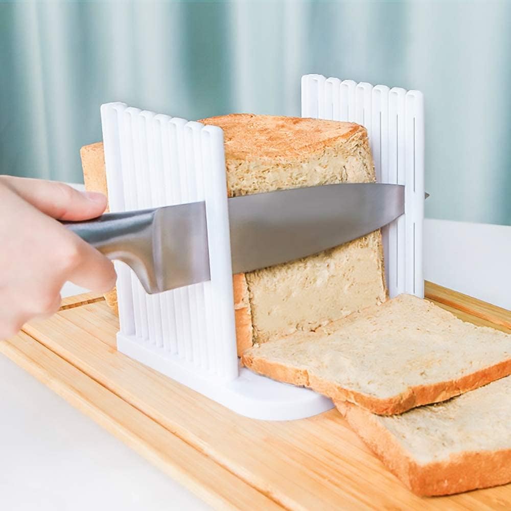 Bread Slicer for Homemade Bread, Adjustable Toast Slicing Guide, Slices Evenly Loaf Cutting Guide, Foldable Sandwich Bagel Cutter Machine