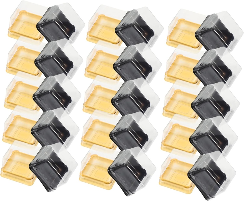 Alipis 100 Pcs Square Moon Cake Boxes Golden Black Egg Yolk Puff Containers Portable Plastic Packaging Boxes with Surface for Bakery Treats and Chocolates