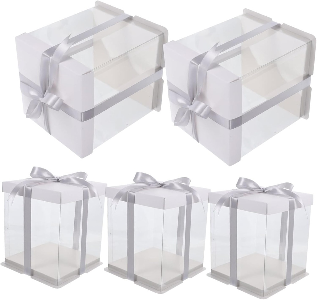 PRETYZOOM 5pcs Clear Cake Carrier Box Portable Cake Packing Box for Birthday Parties Weddings and Celebrations and Lightweight Design for