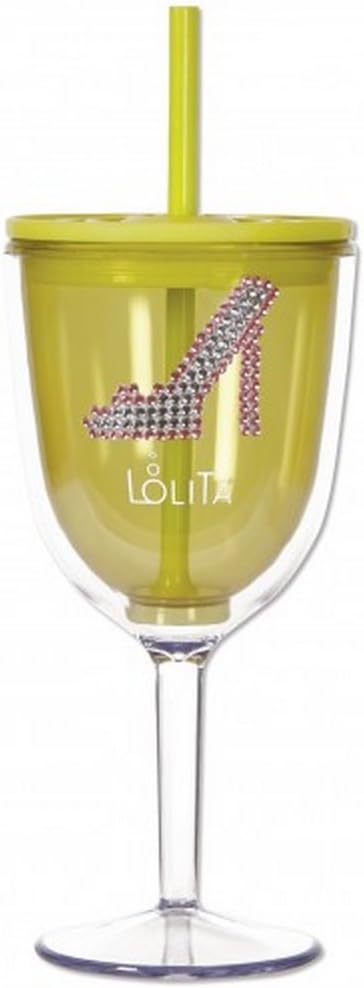 C.R. Gibson Lolita Acrylic Goblet with Straw and Lid, Shoe-A-Holic