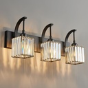 Crystal Vanity Lights 3-Light Black Bathroom Vanity Lights Modern Crystal Bathroom Light Fixtures Over Mirror 23.62" Long Vanity Light for Bathroom