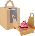 Cupcake Boxes, 30 Pack Individual Single With Clear Window Inserts Handle - Muffins Carriers Pastry Containers (Brown)