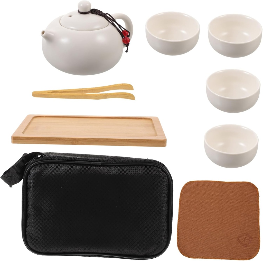 Portable Ceramic Tea Set Travel Kung Fu Teapot Set with Tea Cups Tray and Carry Bag Outdoor Picnics Camping and Gifting
