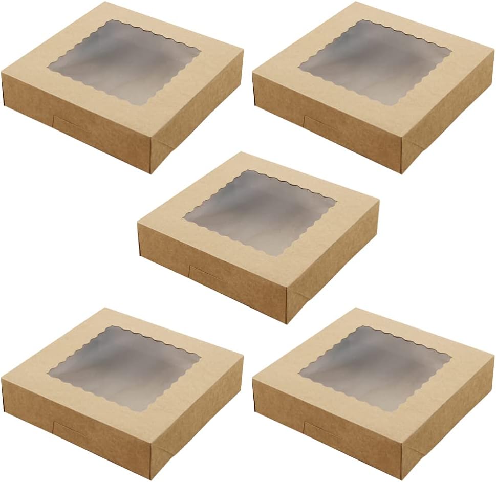 ABOOFAN 5pcs Window Dessert Packaging Box Light Brown Paper Box for Cupcakes Pastries and Sweets Sturdy and Recyclable Bakery Containers