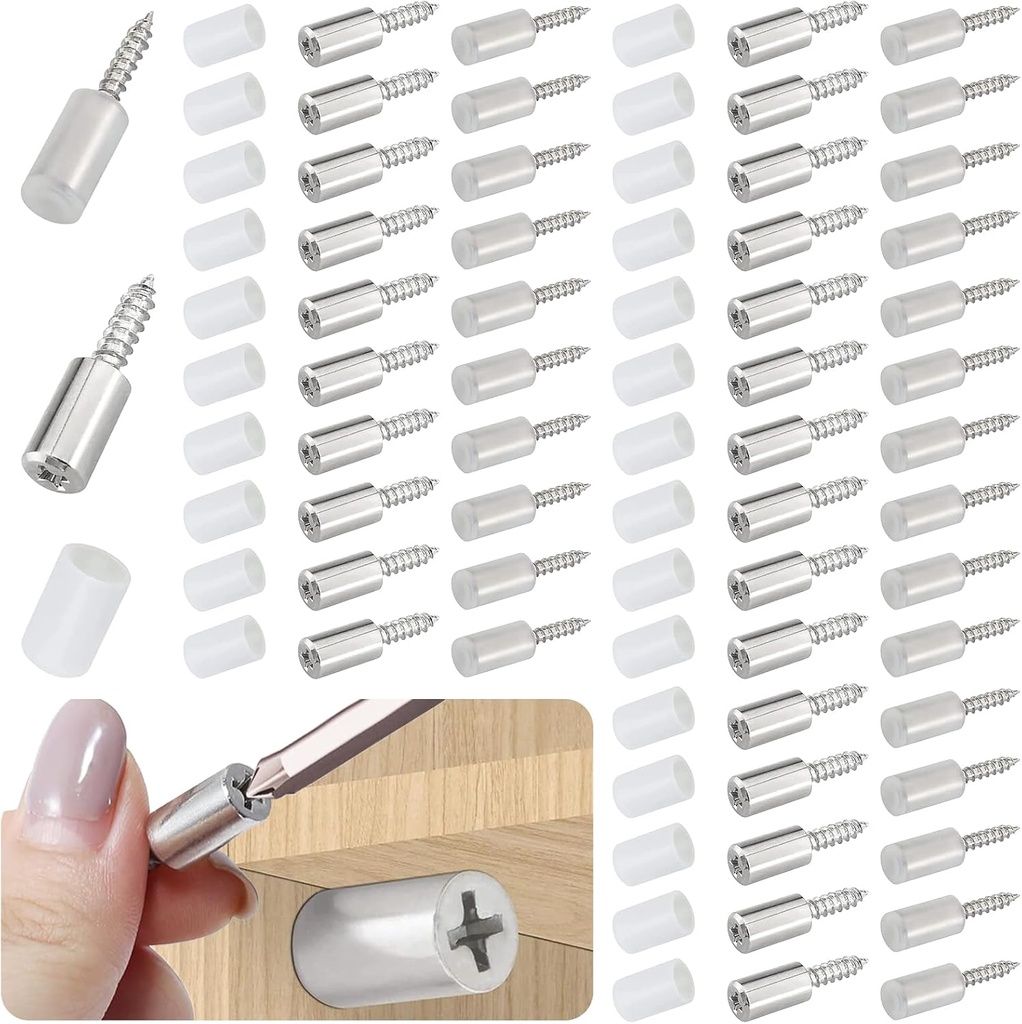 50 Pcs Self Tapping Screws Cabinet Laminate Support, Shelf Pins with Non-Slip Sleeve, Cabinet Shelf Pegs for Kitchen Utensils, Bookcases and Wardrobes, Fixed Support Self - Tapping Cross Screw