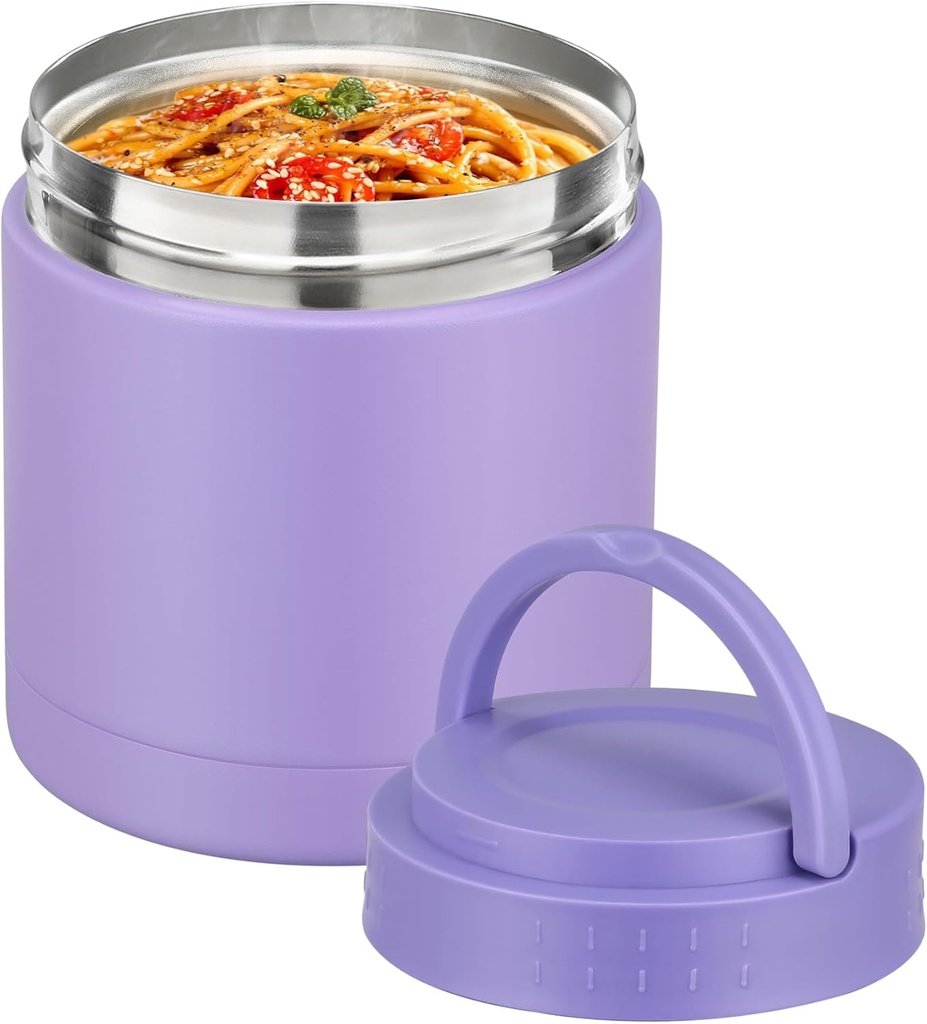 10.5oz Soup Thermo for Hot Food Kids Adults Insulated Food Jar with Handle Width Mouth Leak Proof Food Containers Stainless Steel Lunch Box for Office School Travel Outdoors (Purple)