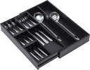 Bamboo Expandable Silverware Drawer Organizer Tray, Removable Dividers Kitchen Utensil Tray for Different Dimension Flatware, Spoons, Forks, Knives (Black,7 Slots)