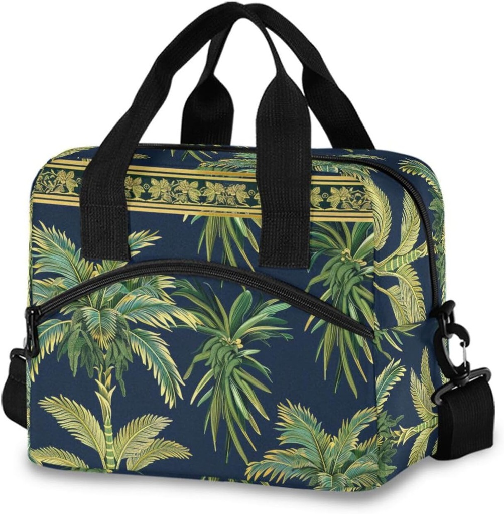 ALAZA Bohemian Palm Trees Leaves Insulated Lunch Bag Box Reusable Cooler Bags with Shoulder Strap for Women Men Adult Kids, 19-Can (12.5L)