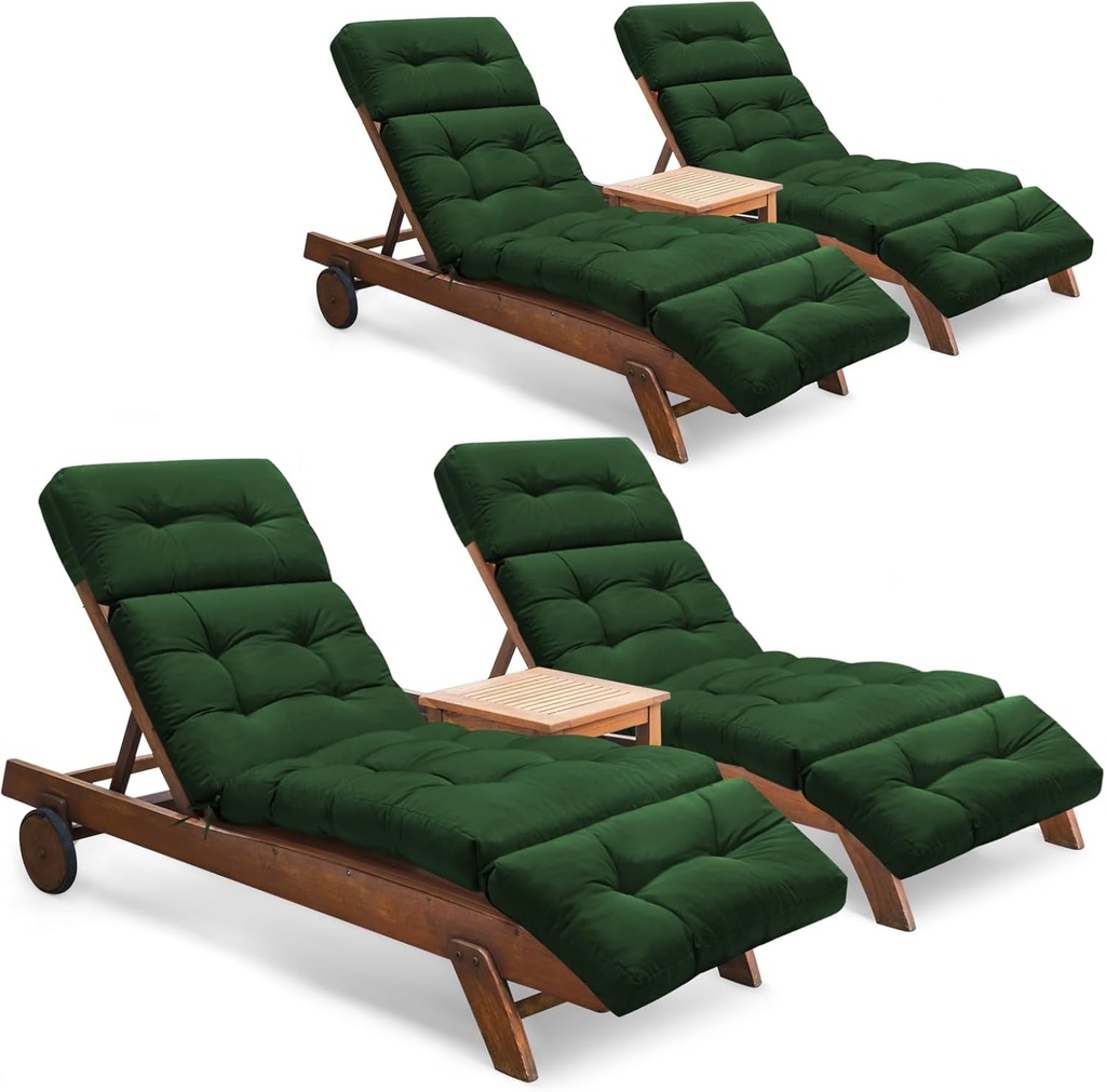 Outdoor Chaise Lounge Chair Cushion Set of 4, Thickened 74.4 x 22 x 4.7 Inches Memory Foam Waterproof Lounge Chair Cushions Replacement for Outdoor Furniture with Ties, Green