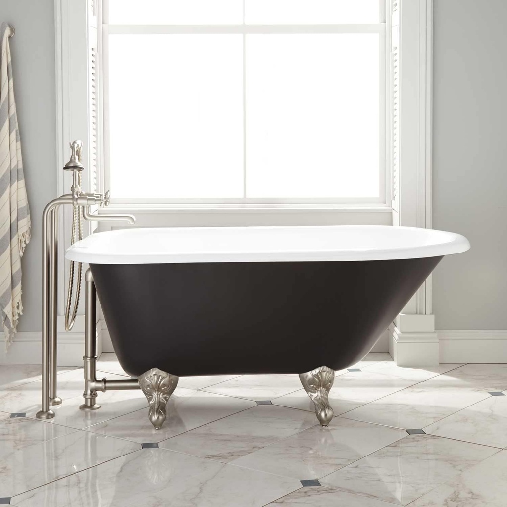Signature Hardware 426323 Miya 55" Cast Iron Soaking Clawfoot Tub with Pre-Drilled Overflow Hole and Tap Deck