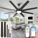 72 Inch Ceiling Fans with Lights and Remote, Outdoor Indoor Black LED Big Ceiling Fan Reversible 24db Quiet DC Motor, 6 Speed 3CCT Dimiable, Modern Ceiling Fans for Patios Living Room Farmhouse Garage